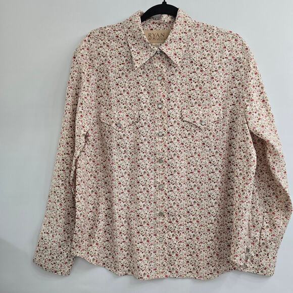 Ryan Michael Women’s Silk Cream Red Floral Snap Long Sleeve Western Shirt Sz L - Picture 8 of 10